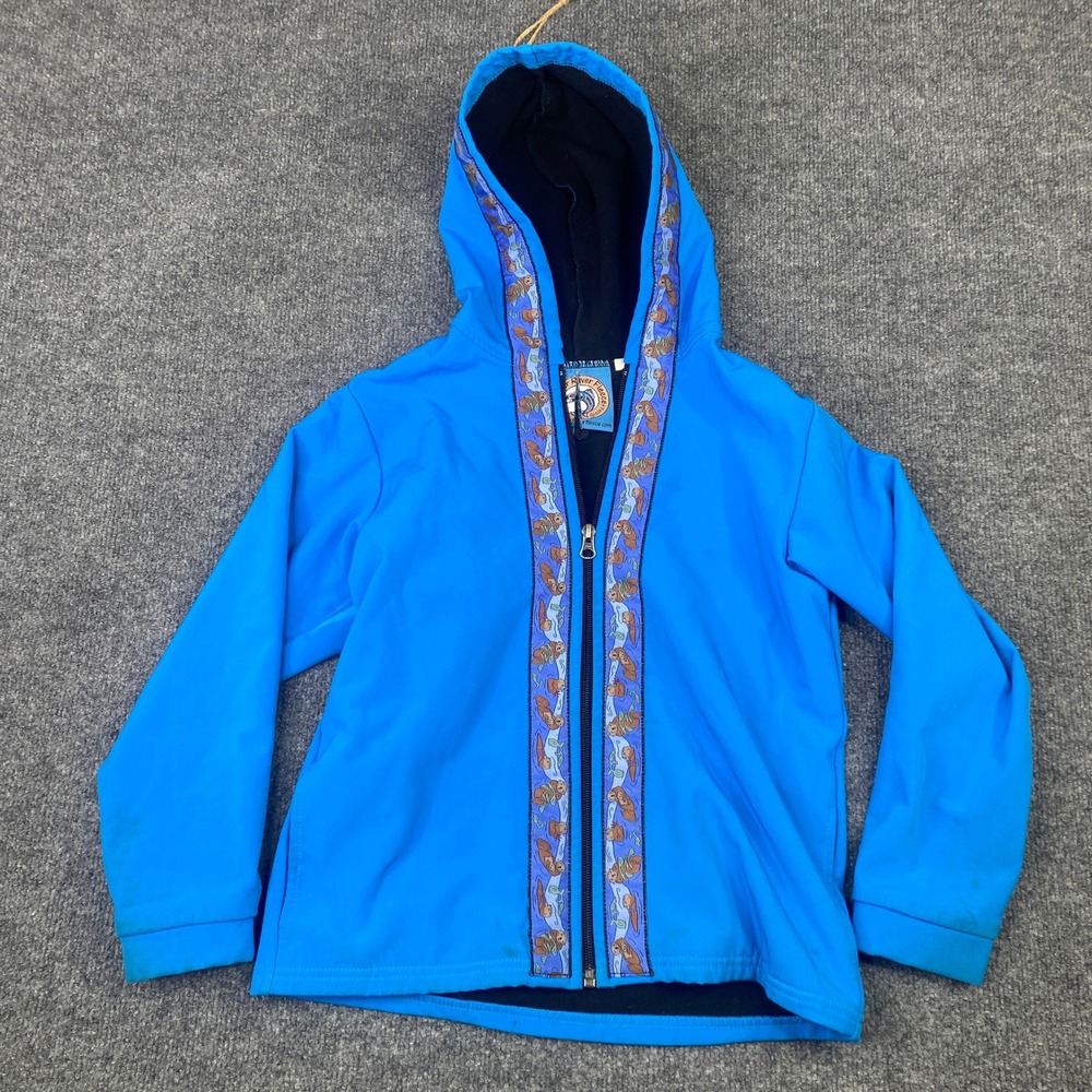 Copper River Fleece Kids Blue Otter Trim Softshell Hooded Jacket Size 7-8yr
